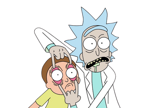 Rick and Morty opening their eyes wide